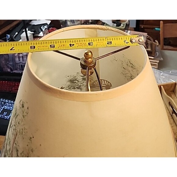 Handmade Folk Art Lamp Rustic Wood Base Textile Spools Painted Cottage Shade - Picture 13 of 13